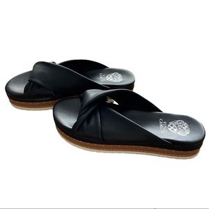 VINCE CAMUTO | Womens Black Leather Platform Sandals Slide On Size 9